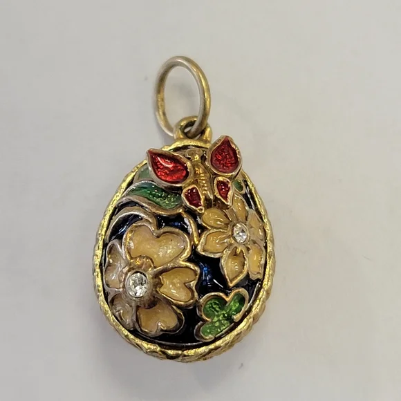 Two Floral Enamel Egg Charm Pendants - Picture 8 of 11